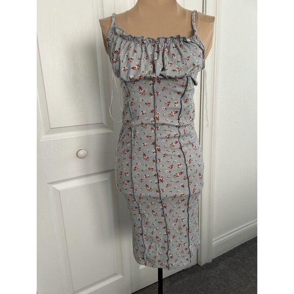 ACTIVE USA Women's Rib Knit Bustier Cami Tank Blue Ditsy Floral Body-con Dress M - Picture 1 of 9